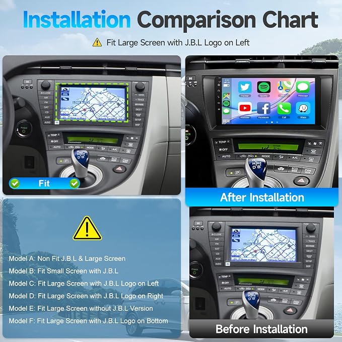 Car Radio for Toyota Prius 2010 2011 2012 2013 2014 2015 Stereo with Wireless CarPlay Android Auto, 9'' Touch Screen Compatible with JBL & Big Screen BT WiFi GPS Navi Backup Camera MIC