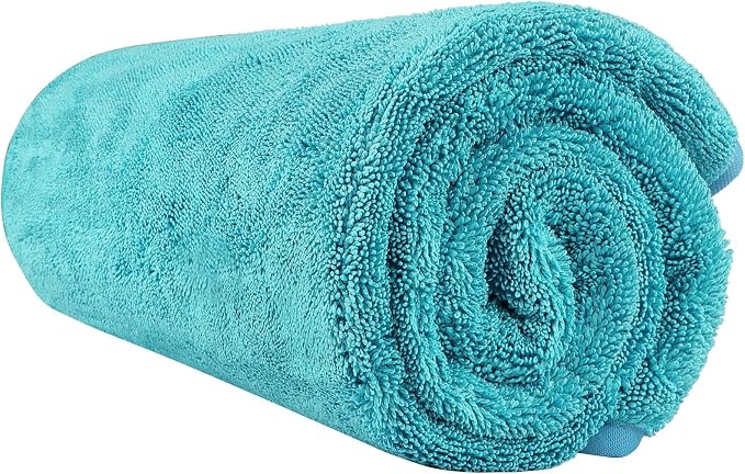Professional Car Drying Towel (36"x 24") with Twisted-Loop Technology, 1200GSM for a Streak-Free Finish – Microfiber Towels for Cars, Trucks, SUVs, RVs and Motorcycles, Lake Green