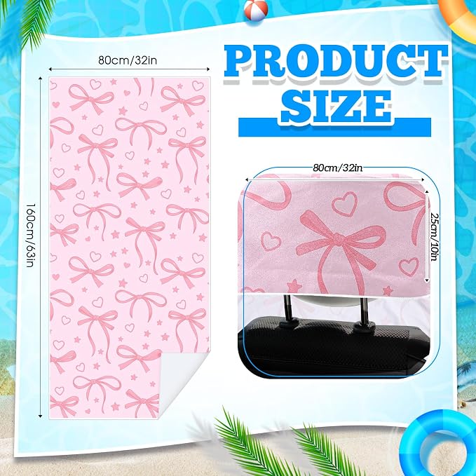 Car Seat Towel Covers with Storage Bag, 63 x 32 Inch Universal Non Slip Waterproof Sweat Protector for Car Truck, Gym Swimming Running, Machine Washable(2 Pack,Pink Bow)