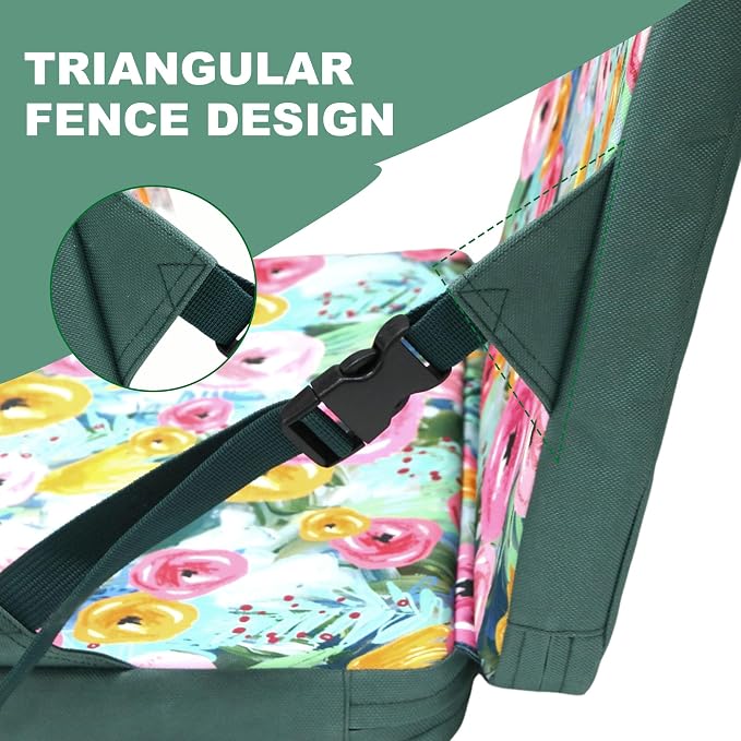 Heated Stadium Seats with Backrest Foldable(No Power Bank), Cushion Pad Portable, Thick Padded with Handle, Ideal for Camping Sporting Events Concerts (Green Floral)