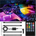 Car Led Interior Lights，4pcs 48 LED Multicolor Music Car Interior Accessories Under Dash Lighting Waterproof Kit with Sound Active Function and Wireless Remote Control, Car Charger Included