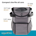 StashAway Heavy Duty Car Trash Can with Rubber Lid, 3 Storage Pockets and Sturdy Panels for Stable Floor or Hanging Seatback Use (Gray)