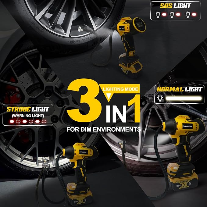 Tire Inflator Cordless for Dewalt MAX 20V Battery [Tool Only], 160PSI Portable Air Inflator with Pressure Gauge, Auto-Shut Off & Fast Inflation, Auto Air Pump for Car, Motorcycle, Bike, Ball