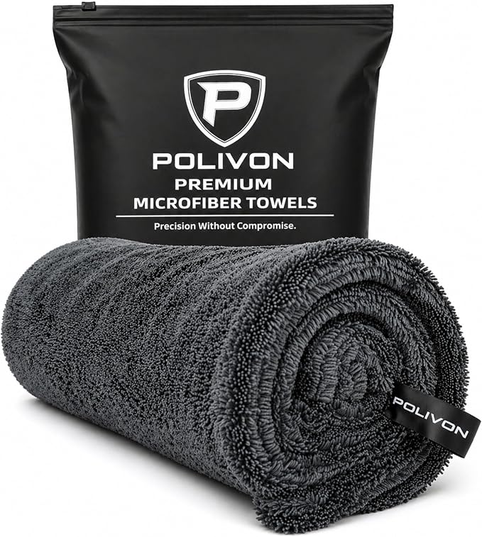 Car Drying Towel 24”x36”, 1400 GSM Twisted Loop Microfiber, Ultra Absorbent, Streak-Free, Lint-Free, Scratch-Free for Car, Truck & SUV, Quick Drying in Fewer Passes (Charcoal Gray)