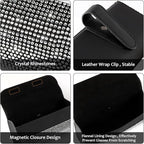 Bling Sunglasses Holder for Car Sun Visor, Sparkling Eyeglasses Car Visor Clip Storage Glasses Organizer Case, PU Leather Auto Sunglass Holder Protective Box for Truck, SUV, RV (White)