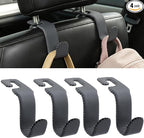 Car Seat Headrest Hook, Universal Vehicle Storage Hanger, Leather with Metal Car Seat Back Organizer for Handbag, Purse, Coat, Ergonomic Design, Gray 4 Pack