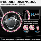 Watercolor Peony Floral Steering Wheel Cover for Women, Anti-Slip Car Steering Wheel Cover with 2 Pcs Cup Holders Neoprene Breathable Car Accessories Universal 15 Inch Auto Interior Decor