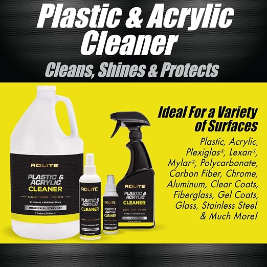 Rolite RPAC1g Plastic & Acrylic Cleaner Spray Refill, 1 Gallon, High Shine Protectant & Polish for Nonporous Surfaces, Streak-Free Formula for Windshields, Windows, Headlights, Retail Displays