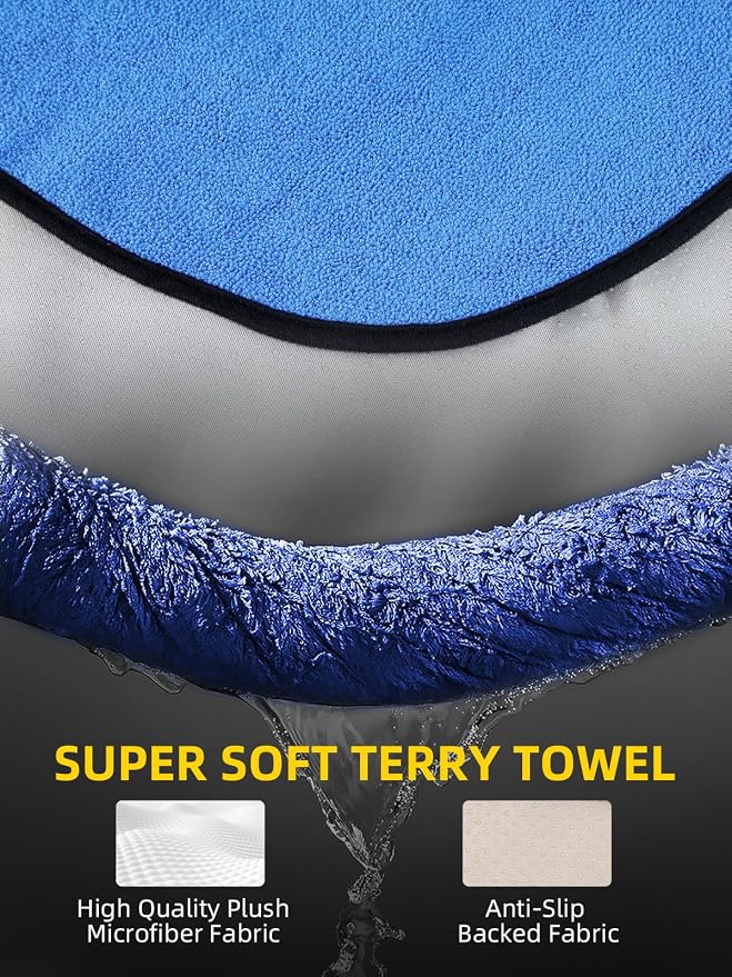 1PC Waterproof Towel Car Seat Cover - 525g Heavy Duty 3-Layer Microfiber Sweat Protector for Bucket Seats - Non-Slip Machine Washable Universal Fit for Gym, Yoga, Beach, Pets & Outdoors-Blue