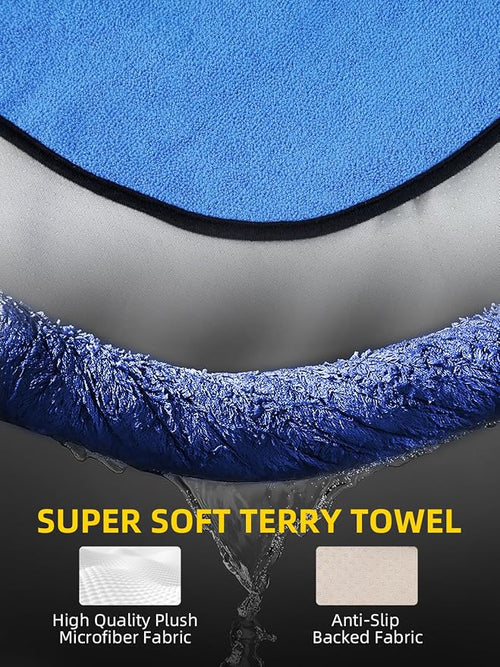 1PC Waterproof Towel Car Seat Cover - 525g Heavy Duty 3-Layer Microfiber Sweat Protector for Bucket Seats - Non-Slip Machine Washable Universal Fit for Gym, Yoga, Beach, Pets & Outdoors-Blue