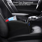 Car Storage Organizer [2025 UPDATED] Leather Car Caddy Basket for Front Seat Floor Back Seats Metal Handle 6 Compartments Adjustable Strap Buckles Slip-Resistant (Black)