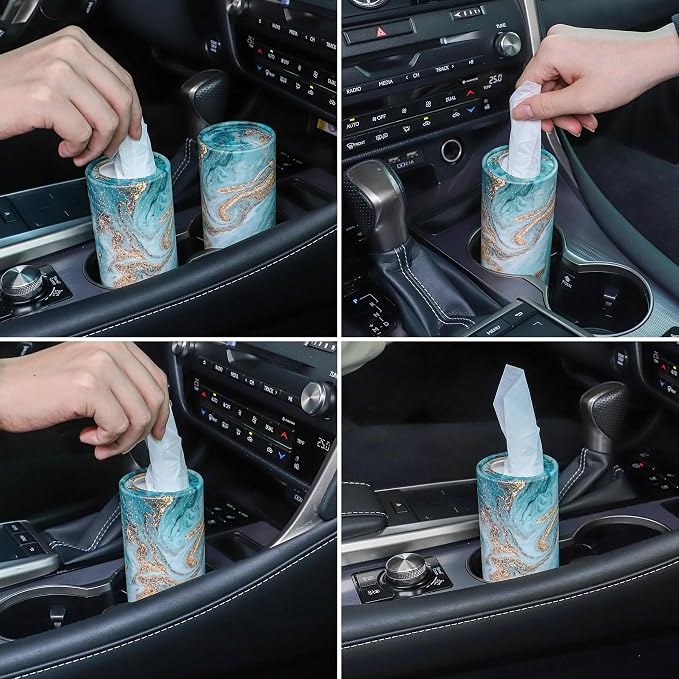 Car Tissue Holder, 4 Pack Car Cup Holder Facial Tissues with Travel Tissue Bag, Quick and Convenient Flower Combination Car Tissue Box(4 Canisters/200 Tissues) Green