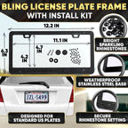 Black Bling Car Accessories Set - 27 Pieces Car Interior Kit with Rhinestone Steering Wheel Cover, Diamond License Plate Frame, Phone Holder, Coaster & Hook, Great Gift for Drivers