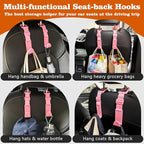 Car Headrest Hooks 4 Pack Adjustable Universal Fit Auto Seat Back Organizer Storage Hanger Purse Bags Holder with Clip Pink