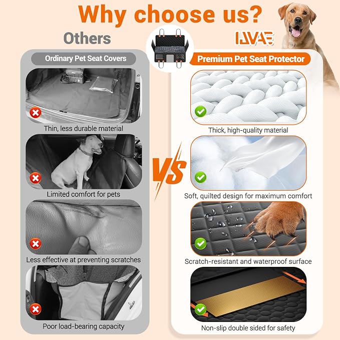 Hard Bottom Car Seat Cover for Dog swith Removable Soft Blankets,Scratch-Proof and Anti-Slip Car Dog Hammock for Large Dogs Brown for Crew Cab Trucks F150