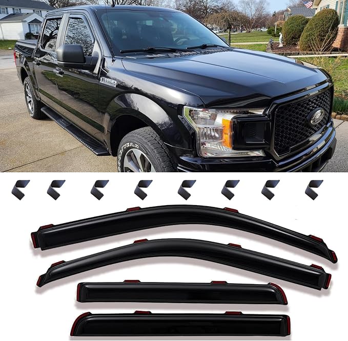 in-Channel Rain Guards Window Visors Side Wind Deflectors Vent Guard Shade for Ford F-150 SuperCrew/Crew Cab 2009-2014,Sun 194155,in Channel 4-Pieces Set