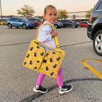 Kids Travel Tray for Toddler Car Seat, Toddler Gift for Boy | Road Trip Essentials Accessories Lap Tray, 16.5 x 13 inch, iPad Holder Stand, Storage Pockets, Snack Compartment, Yellow