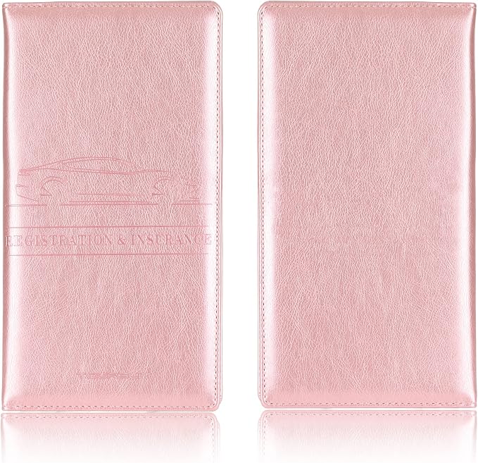 Car Registration and Insurance Card Holder, Vehicle License Document Glove Box Compartment Organizer, Interior Car Accessories for Women Men (Rose Gold)