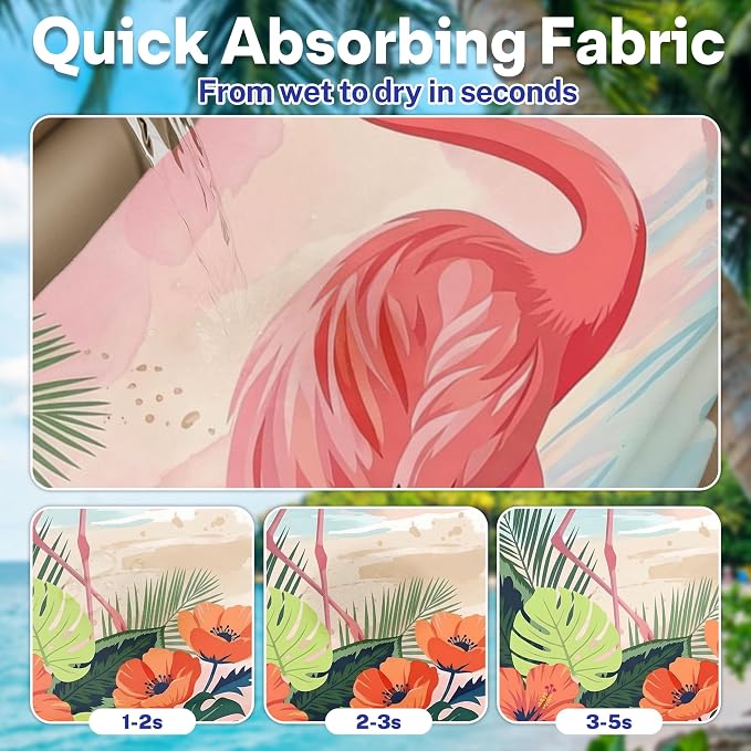 2 Pack Car Seat Towel Covers, Sweat-Proof Microfiber Seat Protectors for Gym, Running, Beach & Workout, Breathable Quick-Dry, Machine Washable, Tropical Flamingo Print, Universal Fit
