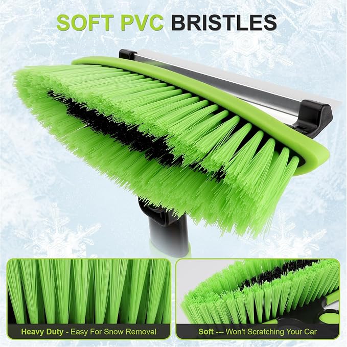 43" Ice Scraper for Car Windshield, Snow Brush with Squeegee, 3 in 1 Snow Removal for Cars with Foam Grip and 180° Pivoting Brush Head for Auto Truck SUV