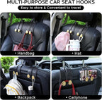 Leather Car Purse Hook for Headrest, 2 Pack, Black-Gold | Twin Hooks Headrest Hangers, 2/4 Pack, No-Slip, Scratch-Proof, Holds Purses, Backpacks, Grocery Bags, Car Organizer Gift