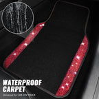 Bling Diamond Leather Steering Wheel Cover 14.5in-15in Floor Mats Shining Rhinestone Carpet Sparkly Glitter Crystal Anti-Slip Pad Fit Automotive SUV Pickup Truck Girl Women, 5pcs Black Red