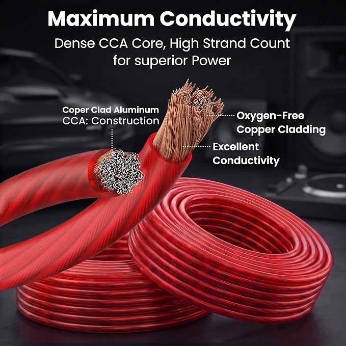 8 Gauge Wire 50 ft Red, 8 AWG Battery Cable CCA, Copper-Clad Aluminum Power Cable for Car Audio Amp, Automotive, RV