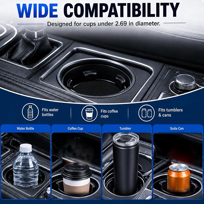 2pcs Car Cup Holder Insert,Black Cup Holder for Car,Cup Holder Expander,Cup Holder Insert Adapter for Car,Cupholder Insert for Car with Adaptive Clamping Arm for Fixing Water Bottles and Drinks