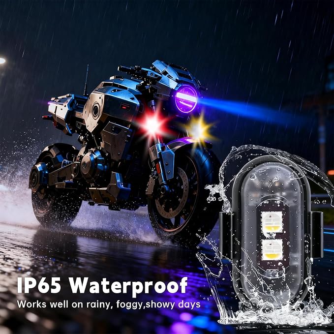 8-Pack Wireless LED Strobe Lights for Car Interior Ambiance with 8 Colors | Remote Control, USB Charing Waterproof Emergency Warning Anti-Collision Light for Motorcycle Bike Drone Aircraft Decor