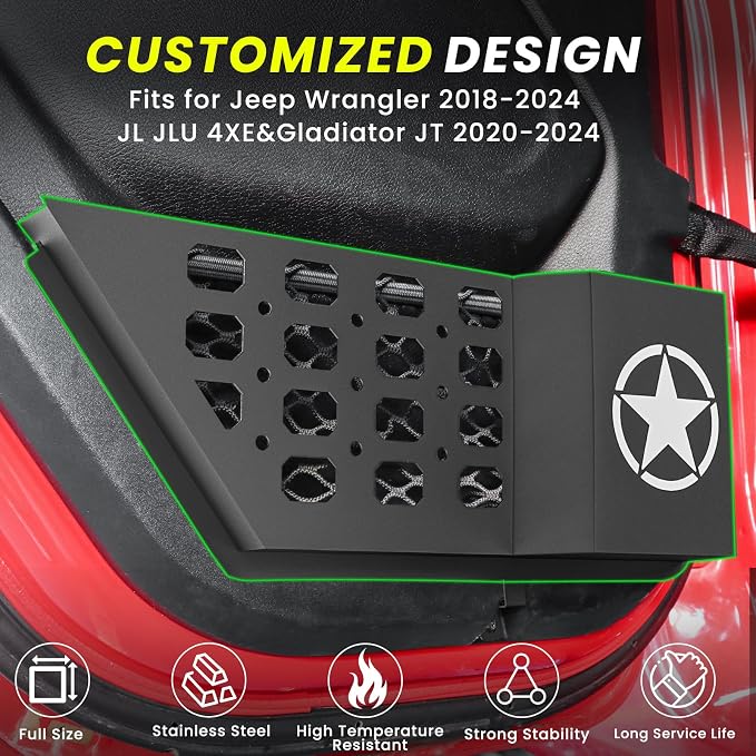 Metal Rear Door Storage Box Pockets Fit for Jeep Wrangler,Door Side Insert Organizer for Jeep Wrangler JL JLU 4XE 2018-2025 & Gladiator JT 2020-2025 Interior Door Storage Expansion Accessories 2PCS