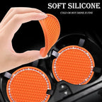 2PCS Bling Cup Holder Coaster, 2.75 Inch Auto Car Cup Holder Insert Coasters, Soft Silicone Anti-Slip Shockproof, Universal Vehicle Interior Accessories for Women Girls (Orange & White)