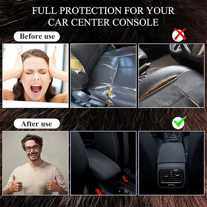 Furry Armrest Cover Auto Center Console Cover Car Soft Console Pad, Real Sheepskin Wool Soft Fluffy Auto Center Armrest Pad for Most Car Decoration Protector(Cameo Brown)