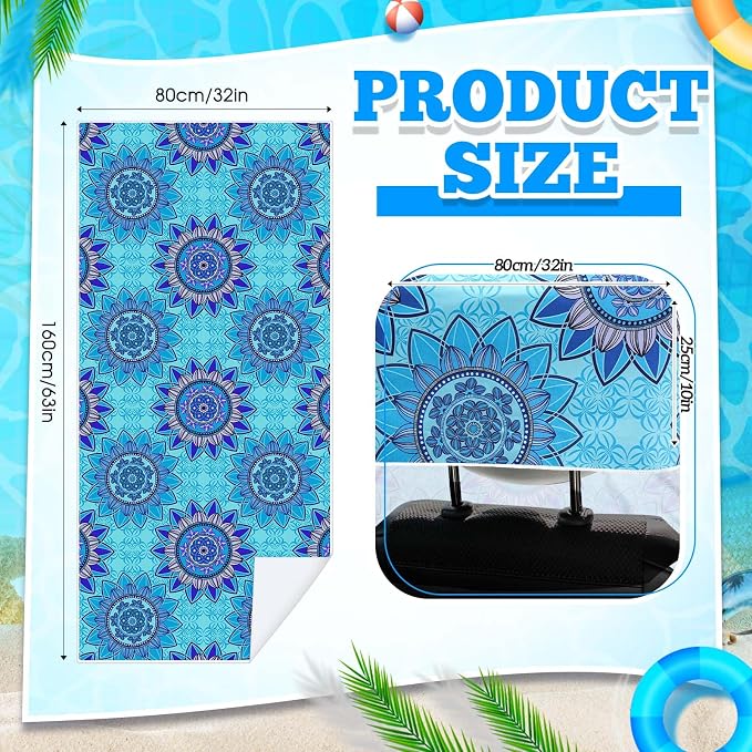 Car Seat Towel Covers with Storage Bag, 63 x 32 Inch Universal Non Slip Waterproof Sweat Protector for Car Truck, Gym Swimming Running, Machine Washable(2 Pack,Blue Mandala)
