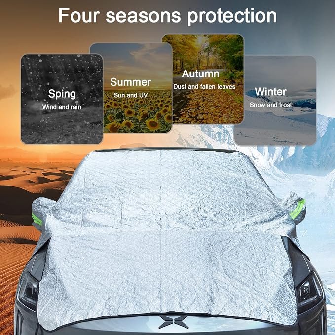 Large Car Windshield Cover for Ice and Snow,Sun Shade UV Protection Cover, Padded Cotton Aluminum Insulate Layer Car Frost Cover Fits Most Car 90.5inch*94.4inch*54.3inch with Extra Ice Scraper