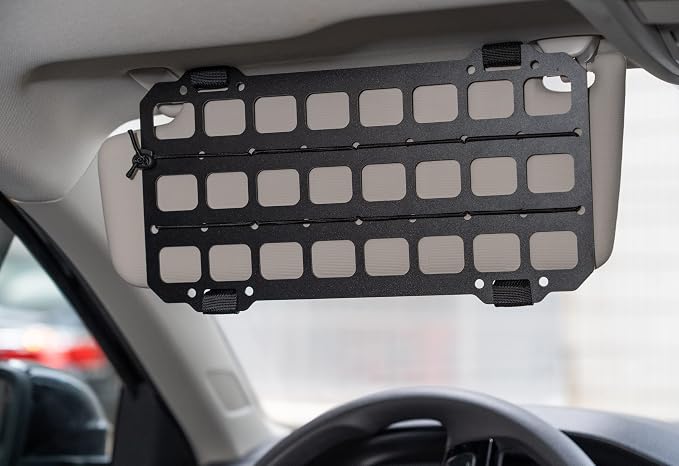 Car Sun Visor Organizer Vehicle Rigid MOLLE Panel Tactical Gear Rack EDC Pouch Tool Holster Bag Holder Visor Cover Truck Equipment Mount Plate Modular Storage Shelf Auto Accessories
