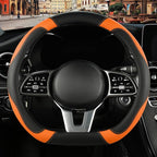 Black Orange Microfiber Leather D Shaped Steering Wheel Cover | Breathable Anti Slip Grip Cool Sporty Look Glow for Women Men