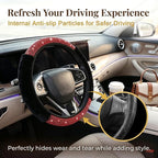 Bling Steering Wheel Cover Fluffy Red Rhinestone for Women Girls | Diamond Elastic Car Steering Wheel Accessories Sparkling Fur Steering Wheel Protector Winter Warm Universal Fit 14"-15"