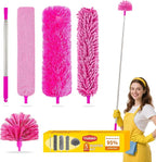 5-in-1 Duster with Extension Pole 100 inch Extendable Dusters for Cleaning Anti-Spin Reusable Dusting Kits for High Ceiling Fans, Cobwebs & Vents, Reinforced Stainless Steel Telescopic Handle