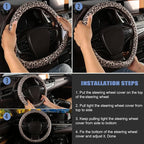 Leopard Print Steering Wheel Cover with Silicone Inner Ring, Non-Toxic, Odorless Silicone Leather with Non-Fading Cheetah Pattern for Men Women, Universal 14.5 to 15 Inch (Leopard Print)