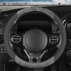 BurlwoodLux Wood Grain and PU Leather Gray Steering Wheel Cover - Sport Grip for Car Auto SUV Trucks