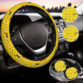 Yellow Steering Wheel Cover for Women,Universal Auto Steering Wheel 14-15 Inch Car Interior Accessories with 2PCS Car Coasters,Suitable for Men and Women