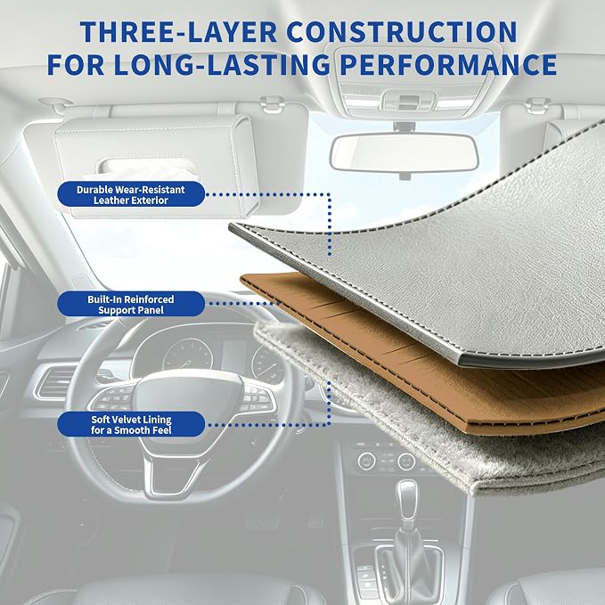 Car Tissue Holder Leather PU Tissues Box Cover for Sun Visor and Car Backseat Extra Large Rectangle Napkin Holder Fits for Various Tissue Sizes Soft Tissues Storage & Organization