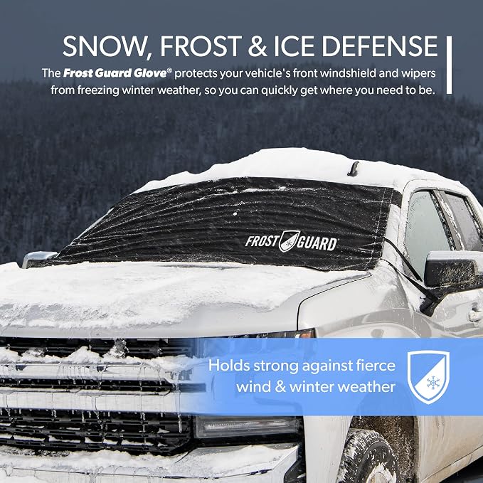 Glove | Car Windshield Cover for Ice and Snow - XL Size, Fits SUVs and Trucks - Features Elastic Loops, Security Panels + Storage Pouch - Black, Measures 68 x 41 Inches