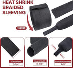 Heat Shrink Braided Sleeving, 2:1 Ratio Shrinkable Fabric Tubing Sleeve Abrasion Protection Cable Wire Sheath (1-1/8"-15ft)