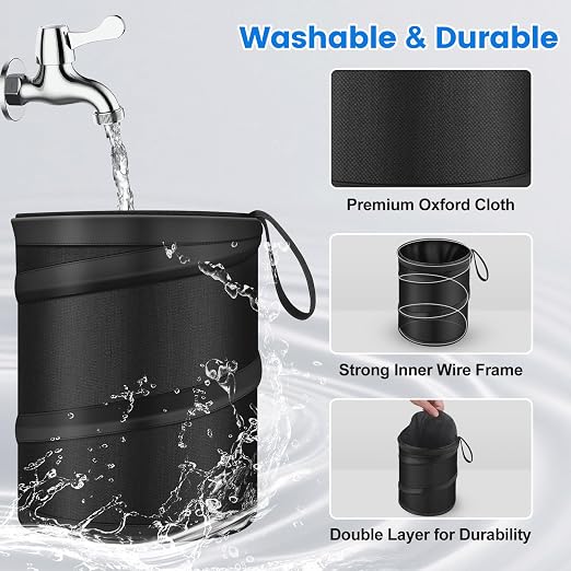 2 Pack Car Trash Can, Mini Pop-Up Car Garbage Can with Hanging Loop, Leakproof Washable Small Collapsible Trash Can Automotive Garbage Cans Trash Bin for Truck Auto SUV Vehicle RV Camping, 2 Gallon