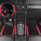 Faux Leather Steering Wheel Cover and Waterproof Car Floor Mats,Universal Car Combo Fit for 95% Sedan,SUV,Cars,14.5-15inch Sporty Anti-Slip Safety Comfortable Design(Black＆Red)