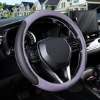 Steering Wheel Cover for 14.5-15 inch Wheels, Breathable PU Leather with Perforated Sides, Anti-Slip Grip, Universal Fit for Cars & SUVs, Black and Light Purple