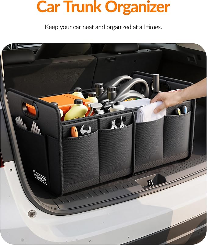 Car Trunk Organizer for SUV, 15.5Gal Large Capacity No-Sag Heavy Duty, Foldable Waterproof Anti-Slip Storage with 12 Pockets, Fit Sedan,Truck, Universal Car Accessories, Black, 2 Compart,Medium