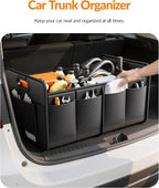 Car Trunk Organizer for SUV, 18.5Gal Large Capacity No-Sag Heavy Duty, Foldable Waterproof Anti-Slip Storage with 12 Pockets, Fit Sedan,Truck, Universal Car Accessories, Black, Large, 2 Compart
