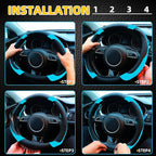 Blue Steering Wheel Cover Microfiber Leather Sporty Car Accessories for Men and Women,Breathable Non-Slip Universal Fit 14 1/2-15 Inch(Black and Blue)